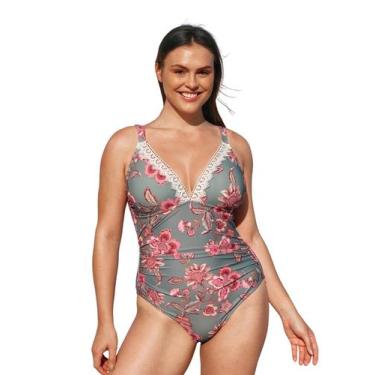 Imagem de Roupa de banho feminina CUPSHE plus size, peça única, renda, decote em