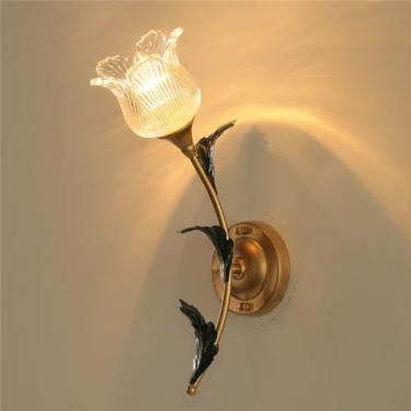 Imagem de Luminária de parede estilo pastoral americano, estilo francês criativo, para sala de estar, quarto, corredor, casa de campo, com LED e formato de flor (CB 1 lâmpada à esquerda, 1 unidade)