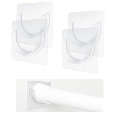 Imagem de Pacote com 4 suportes de varão de cortina de chuveiro – suportes de haste de chuveiro para adesivo forte na parede, fácil instalação, suporte multifuncional