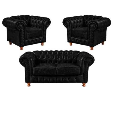 Imagem de Conjunto Namoradeira Com 2 Poltronas Cherterfield