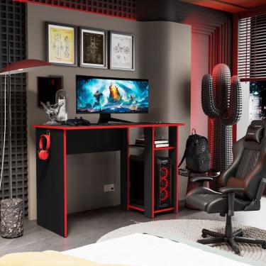 Imagem de Mesa Escrivaninha Gamer Slim Com Suporte Para Cpu Preto/vermelho