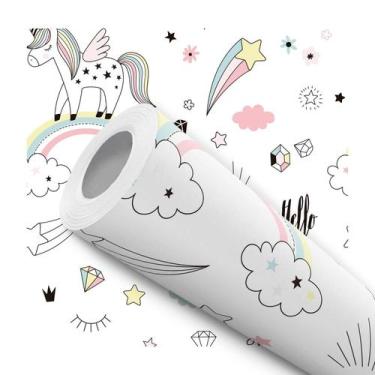 Imagem de Papel De Parede Adesivo Lavável Unicórnios Arco Iris Infantil 10m - De