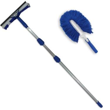 Imagem de Rodo Limpa Vidros Cabo Extensor 6 Mts Com Espanador Eletrostático Angu