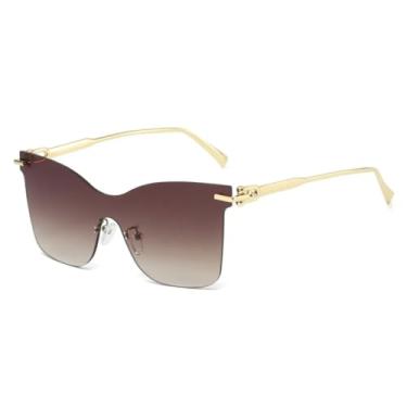 Imagem de Óculos de sol de luxo retrô sem armação, estilo olho de gato, feminino, punk, lente única, masculino, UV400 (chá dourado)