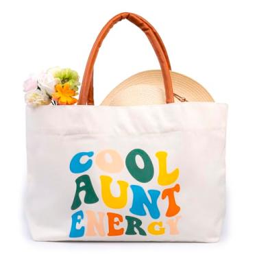 Imagem de 68LDROOTER Bolsa tote Cool Aunt – Presente engraçado para tia de sobrinha ou sobrinho, bolsa de lona moderna para mulheres, linda ideia de presente de aniversário ou feriado para cunhada ou dia das