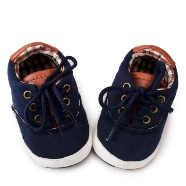 Imagem de Tênis de lona para bebês meninos e meninas recém-nascidos antiderrapante sola macia Frist Walking sapatos respiráveis para crianças pequenas, A01 azul, 12-18 Months Toddler