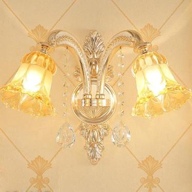 Imagem de Luminária de parede de cristal de luxo europeia, moderna, com LED, para decoração de sala de estar, quarto, escritório, quarto modelo, hotel, casa de campo, corredor (K 2 luzes, 1 peça)