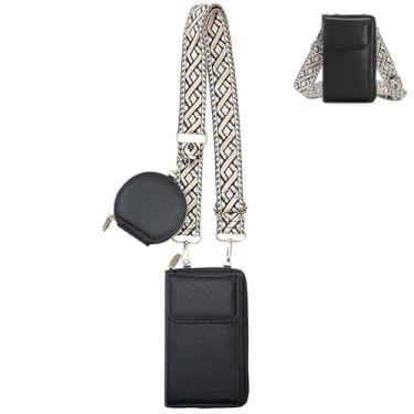 Imagem de JueiXeoy Bolsas pequenas transversais femininas modernas de couro vegano bolsa para celular carteira bolsa de ombro com bolsa de moedas e compartimentos para cartão preta