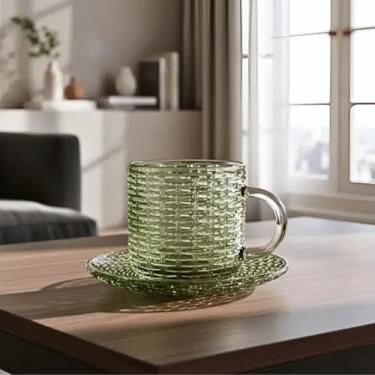 Imagem de Xicara de Chá com Pires Rattan Vidro Verde e Ambar 240 ml 6pçs (6 Xicaras Verde)