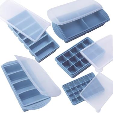 Imagem de Conjunto de moldes de silicone para freezer com 1 e 2 colheres de sopa, 1/2, 1 e 2 xícaras de bandejas de silicone para freezer com tampas – Pacote essencial de preparação de refeições e cozinha