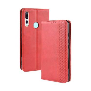 Imagem de Capa para Umi UMIDIGI A5 PRO,Retro Flip magnético,Caso de telefone de couro PU,Design de carteira com 3 slots de cartão e 1 clipe de dinheiro -Red