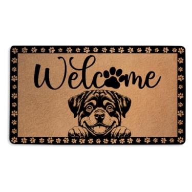 Imagem de Tapete de porta Rottweiler para presentes, 45 x 76 cm, capacho de coco sintético com suporte de PVC antiderrapante, tapete de boas-vindas fofo para entrada interna ao ar livre, varanda, casa