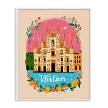 Imagem de Stupell Industries Arte giclée emoldurada branca de Milão com bordas florais, design por Yen, 20 x 16