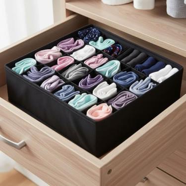 Imagem de Caixa organizadora de roupas dobrável de 24 grades, caixa de armazenamento de guarda-roupa com suporte de placa de polipropileno, para roupas íntimas, meias e camisetas, preta