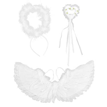 Imagem de ZJchao Conjunto de Fantasia de Asa de Anjo, Asas de Penas Brancas, Argola de Cabelo, Acessórios para Festas de Natal, Halloween, Apresentações de Palco, Sessões (Conjunto de três peças de anjo trompete)