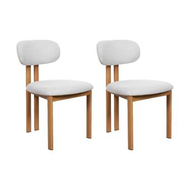 Imagem de Kit 2 Cadeiras De Jantar Tulipa Estrutura Aço Carbono Laminado Natural Com Estofado Linho Cru