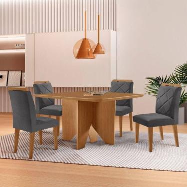 Imagem de Mesa Evora 90 Mdf Com 4 Cadeiras Melissa Veludo Grafite Naturalle