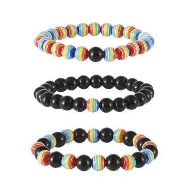 Imagem de 3 pulseiras tricolores de pedras preciosas naturais – unissex, pulseira de ioga para alívio de estresse – presentes para mulheres e homens – cristais de quartzo curativo, casal, pulseiras de orgulho