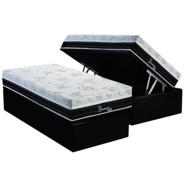 Imagem de Cama Box Baú Solteiro: Colchão Molas Polar Superlastic Diamond + Base Crc Suede Black(88x188)
