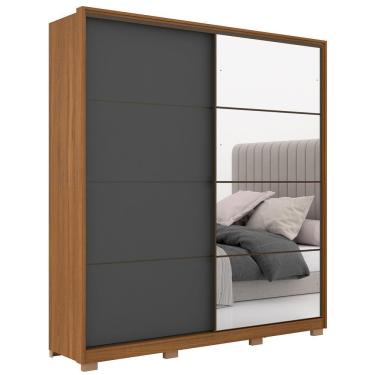 Imagem de Guarda Roupa Casal Com Pés 2 Portas 1 Com Espelho 3 Gavetas Belga D02 Amendola-grafito - Mpozenato