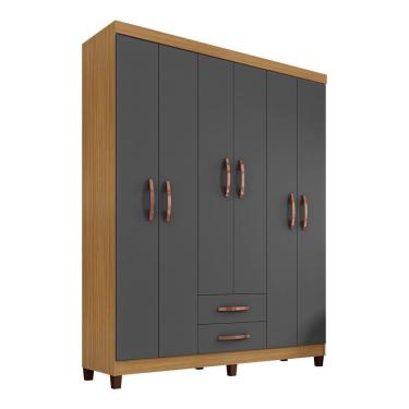 Imagem de Guarda Roupa Casal 6 Portas E 2 Gavetas Monique Carvalho/grafite - Pallazio