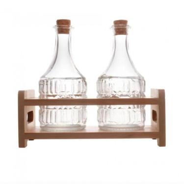 Imagem de Conjunto 2 Garrafas De Azeite Suporte Em Madeira 180ml Lyor