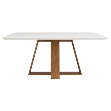 Imagem de Mesa De Jantar Kiara Tampo Chanfrado Curvo Freijó Off White - Dj Móveis