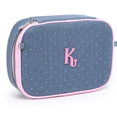 Imagem de Estojo Escolar Kika Box Organizador Jeans Quadrado Divisões, Azul Clar