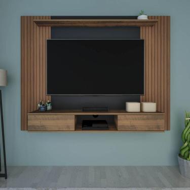 Imagem de Painel Nevada Pinho Ripado C/ Preto Para Tvs De Até 75" 2 Portas
