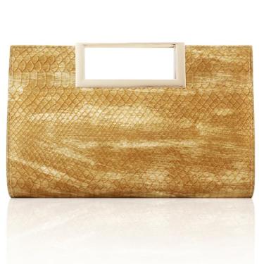 Imagem de Gets Bolsa clutch feminina de couro PU para noite para festa de casamento formal, bolsa tiracolo pequena com corrente, Tie-dye dourado, Small