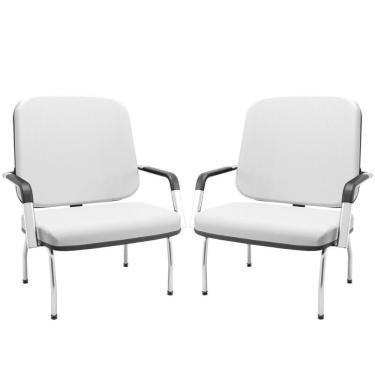 Imagem de Kit 02 Cadeiras De Escritório Recepção Com Braço Fixa Cromada Magno P03 Vinil Branco - Lyam Decor