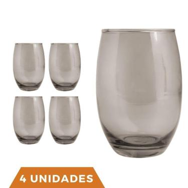 Imagem de Copo De Vidro 450ml Redondo BELLAGIO Jogo com 4 Cinza Luxo