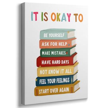 Imagem de Ypxzzj Arte de parede inspiradora para sala de aula, citação It Is Okay com design de livros empilhados, impressão em tela motivacional colorida para casa, escritório, escola (30 x 40 cm)