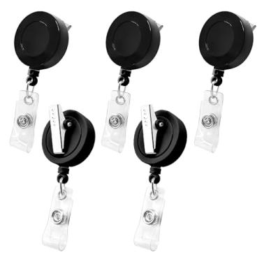 Imagem de Rovella Carretel de crachá com clipe de cinto, porta-crachá retrátil para médico, professor, trabalhador de escritório, sólido 61 cm (preto, pacote com 5)