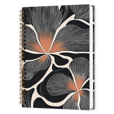 Imagem de nvucamd Caderno espiral de flores abstratas boêmio, caderno floral boêmio, caderno de diário estético de flores para mulheres, presentes de material escolar de escritório abstrato, 14 x 21 cm