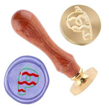 Imagem de Carimbo de lacre de cera de Natal em latão e cabo de madeira, cabeça para cartões de Natal, convites, cartas, envelopes, cartões de felicitações, presentes