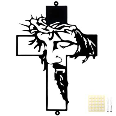 Imagem de Goodangie00 Black Jesus Wall Cross Decor - Arte de parede de crucifixo de metal de 30 cm, decoração cristã para pendurar no jardim, casa, sala de estar, quarto, escritório, entrada, sala de oração
