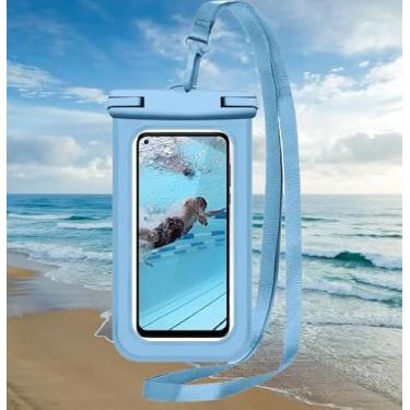 Imagem de Bolsa impermeável flutuante universal, bolsa seca subaquática para iPhone | Samsung Galaxy | Google Pixel | Motorola Phone abaixo de 9 polegadas, capa flutuante essencial para férias, azul