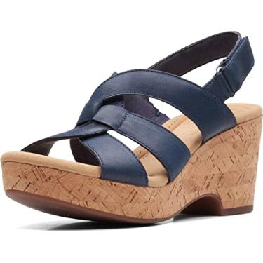 Imagem de Clarks Sandália feminina Giselle Beach Wedge, Couro marinho, 41
