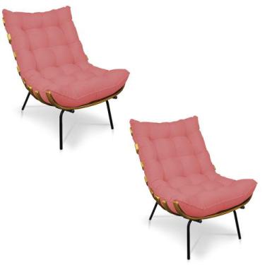 Imagem de Kit 02 Poltronas Costela Linho Whiski Rose A106 Base de Metal - D'Ross
