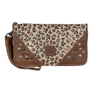 Imagem de STS Ranchwear Bolsa clutch feminina Great Plains Evie estampa de leopardo/couro marrom, Estampa de leopardo/marrom, One Size