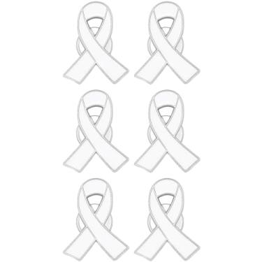 Imagem de TUCEWP 6 peças de alfinetes de fita branca esmaltada fita de conscientização alfinetes de lapela para câncer de pulmão câncer ósseo eliminação da violência contra mulheres, vítimas de terrorismo
