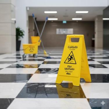 Imagem de Sinalizador de Segurança Amarelo 60cm - Placa Nobre "Piso Molhado" - Conforme Normas