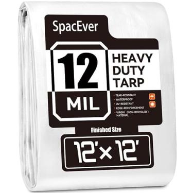 Imagem de Lona resistente de 30 x 30 m, lona grande de 12 mm de espessura, à prova d'água com ilhós, resistente a UV e rasgos, capa de plástico para barraca de telhado de piscina, lenha ao ar livre, branca