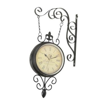 Imagem de IEUDNS Relógio de parede duplo lado fazenda silencioso 360° giratório redondo relógios pendurados fácil design vintage relógio de arte decorativa, Preto