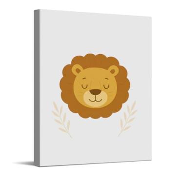 Imagem de Impressão artística de ilustração de leão fofo, arte de parede em tela de berçário de safári, decoração de parede de animal bebê para quarto de bebê, presentes para meninos e meninas, pôster