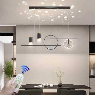 Imagem de Lustre moderno de mesa de jantar com intensidade regulável, LED, elegante, luminária pendente branca de 41W com controle remoto, ideal para sala de estar, sala de jantar, cozinha e escritóri