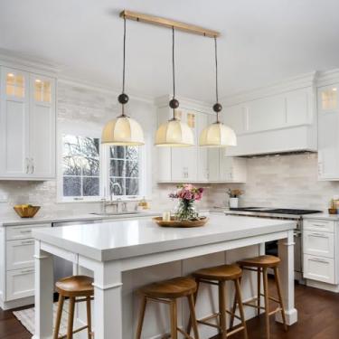 Imagem de Lustre pendente moderno em tecido, estilo nórdico, com cúpula em tecido cor creme em formato de pétala, soquete E27. Luminária de teto em formato de flor, ideal para sala de jantar, sala de