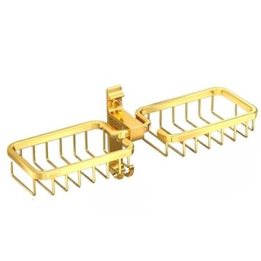 Imagem de Porta-sabonete de alumínio, saboneteira de banheiro, não requer perfuração, à prova d'água saboneteira para banheiro(Preto e dourado)