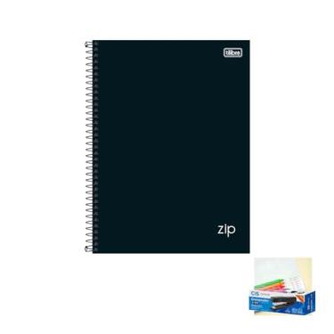 Imagem de Kit Caderno Universitário Capa Dura Zip Preto 10 Matérias 160 Folhas + Caneta Esferográfica Pote 24 Unidades + Grampeador Metallic C-15